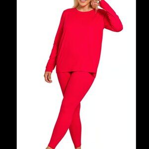 2XL- ZENANA Plus Microfiber Round Neck Top & Leggings Set (RUBY)	 2XL- ZENANA Pl